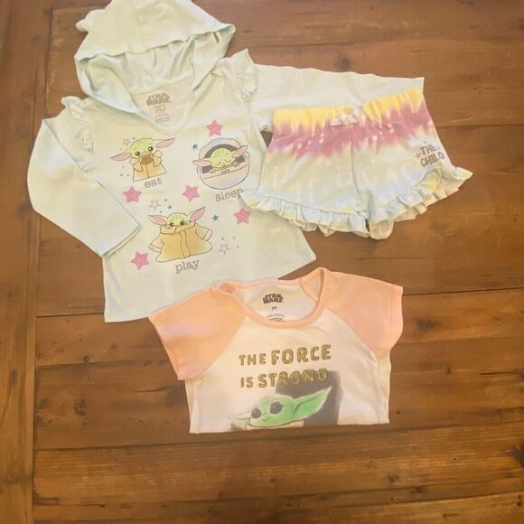 Star Wars The Child Bundle 3 Piece Long Sleeve Hoodie w shorts 4T Short Sleeve T - Picture 10 of 16
